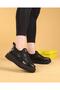 Nesica Black Colored Croquet Leather Elastic Parachute Fabric Walking Shoes - 2