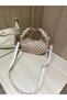 Women's Cream Jacquard Patterned Mini Hand and Shoulder Bag with Lock Closure - 8