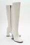 Women's Dlv White Patent Leather Thick Heeled Boots