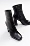Women's Black Wrinkled Patent Leather 13 Punt Thick Heel Boots - 3