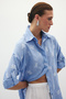 Casual Embroidered Shirt - Baby Blue - 6
