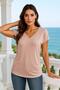 Women's Powder Pink Viscose V-Neck T-Shirt Short Sleeve Relaxed Cut Blouse