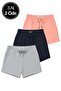 Women's 3-Pack Pink-Navy-Gray Relaxed Fit Soft Fabric Elastic-Waist Summer Pocketed Mini Shorts