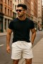 Men's Elastic Waist Shorts with Lace Detail - 3