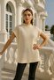 Women's Cream Wrinkle Fabric High Neck Short Sleeve Blouse - Trend Turtleneck Relaxed Fit Batwing Sleeve Blouse - 2
