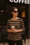 Women's Striped Basic Blouse - Black-Brown 3/4 Sleeve - Casual Comfortable Stylish Combination - New Season Trend - 7