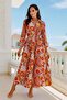 Women's Ethnic Pattern Colorful Long Length Dress - Elegant Dress with Button Waist Elastic - 6