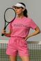 Women's Sporty Short Sleeve Crew Neck Oversize T-Shirt and Shorts Bottom Top Set Tennis Two Piece Set - 2