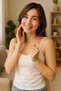 Women's White 100% Cotton Comfortable Fit Rope Strap Tank Top - 4