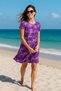 Women S Fuchsia-Purple Leopard Print Short Sleeve Beach Dress - Relaxed Fit Summer Mini Dress - 8