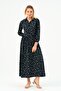 Women's Patterned Straight Long Dress Long Sleeve Tunic Collar Buttoned - 3