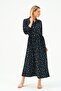 Women's Patterned Straight Long Dress Long Sleeve Tunic Collar Buttoned - 6