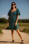 Women S Off Shoulder Patterned Green Summer Dress – Colorful Relaxed Fit Casual Dress - 7