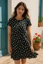 Women S Black Floral Print Short Sleeve Summer Dress - Round Neck Relaxed Fit Casual Mini Dress - 8