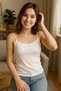 Women's White 100% Cotton Comfortable Fit Rope Strap Tank Top - 5