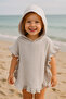 100% Cotton 4 Layer Muslin Ruffle Detailed, Hooded Children's Poncho, Ecru
