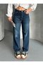 Women's Palazzo Jeans Back Pocket Detail Snow Wash Dark Blue 4007 - 5