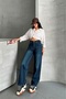 Women's Palazzo Jeans Back Pocket Detail Snow Wash Dark Blue 4007 - 4