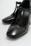 Women's Omr Black Patent Leather Thick Heeled Shoes - 2