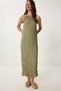 Summer Linen Dress with Wrinkle Effect Khaki Lgk0005 - 2