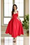 Red Midi Length Satin Evening and Homecoming Dress - 2