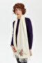 Women's Daisy Embroidered Tasseled Wool Kaşkol Kemik - 4