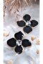 Clover Figured Black Mine Zircon Stone Steel Earrings - 3