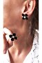 Clover Figured Black Mine Zircon Stone Steel Earrings - 2