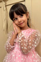 Pink Floral Patterned Tulle Skirt and Three Quarter Tulle Sleeve Baby Girl & Girl's Dress - Flower - 8