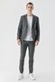 Men's Gray Polyviscon Trend Striped Pattern Slim Fit Mono Collar Suit