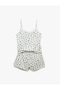 Lace Detailed Blueberry Printed Strap Shorts Pajama Set - 5