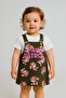 Printed Gabardine Fabric Adjustable Strap Girls' Gilet Dress