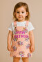 Printed Gabardine Fabric Adjustable Strap Girls' Gilet Dress