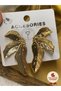 Women's Gold Color Leaf Model Earrings – Organic Form, Shiny and Modern Style - 5