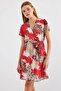 2502 Short Sleeve Print Chiffon Dress - Red - 2