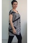 Low Sleeve Black and White Patterned Combed Viscose T-Shirt with Full Size - 8