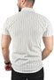 Men's White-Black Slim Fit Lycra Sports Shirt Slim Fit Striped Short Sleeve Shirt 2501218 - 5