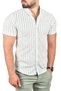 Men's White-Green Slim Fit Lycra Sports Shirt Slim Fit Striped Short Sleeve Shirt 2501218 - 4