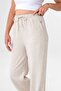 Elastic Waist Linen Trousers 100% Natural Fabric Beige - 6
