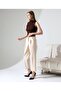 Women's Cream Belted Carrot Cut Fabric Trousers - 6