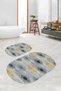 Digital Non-Slip Base Washable Floral Oval Bath Mat Set of 2 Toilet Seat Covers