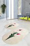 Printed Non-Slip Base Washable Flower Pattern Oval Bath Mat Set of 2 Toilet Seat Covers - 2