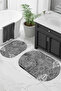Digital Printed Non-Slip Base Washable Oval Bath Mat Set of 2 Toilet Seat Covers - 8