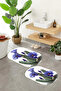 Printed Non-Slip Base Washable Cactus Pattern Oval Bath Mat Set of 2 Toilet Seat Covers - 8