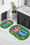 Printed Non-Slip Base Washable Owl Pattern Oval Bath Mat Set of 2 Toilet Seat Covers - 3