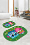 Printed Non-Slip Base Washable Owl Pattern Oval Bath Mat Set of 2 Toilet Seat Covers - 2