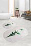 Printed Non-Slip Base Washable Flower Pattern Oval Bath Mat Set of 2 Toilet Seat Covers - 4