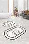 Non-Slip Base Washable Footprint Pattern Oval Bathroom Mat Set of 2 Toilet Mats - 5
