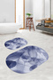 Printed Non-Slip Base Washable Flower Pattern Oval Bath Mat Set of 2 Toilet Seat Covers - 2