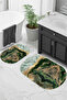 Digital Non-Slip Base Washable Marble Pattern Oval Bath Mat Set of 2 Toilet Mats - 5